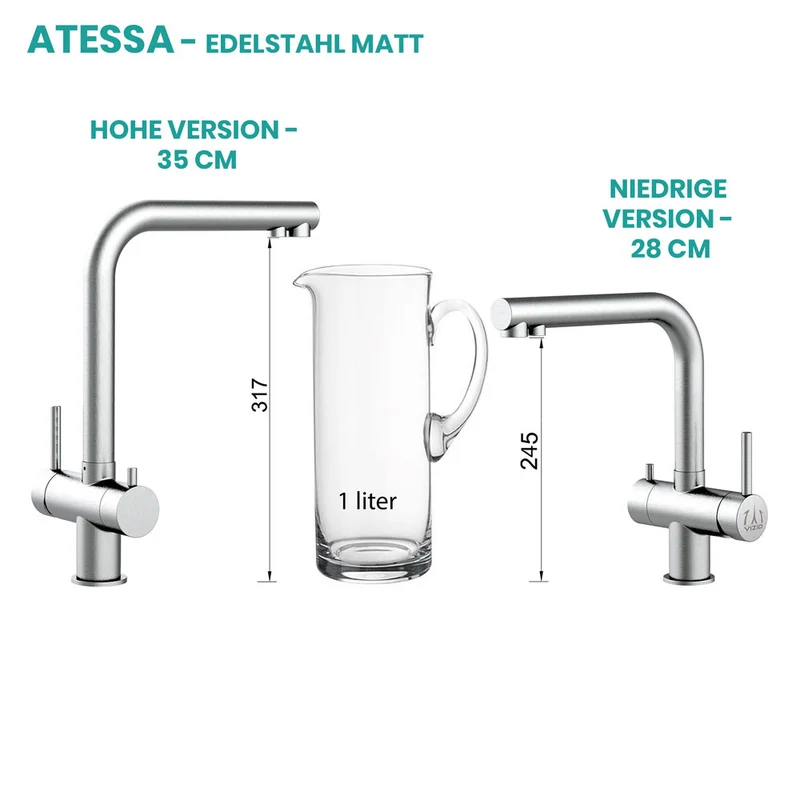 3-4-Wege-Armatur Atessa Edelstahl matt - niedrige Variante