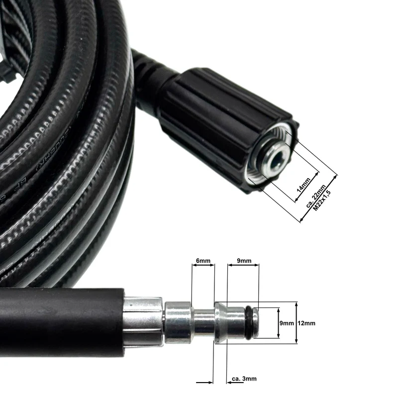 8m Hochdruckschlauch für Lavor HD Reiniger mit M22 x1,5 IG und Quick Connect