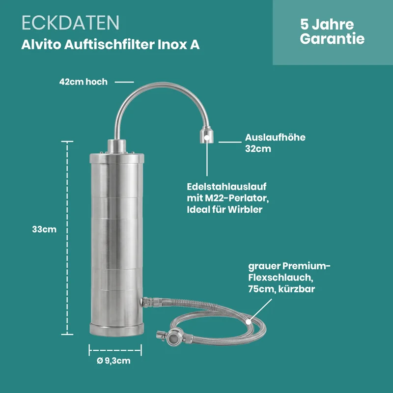 Alvito Auftisch Wasserfilter-System Inox A aus Edelstahl