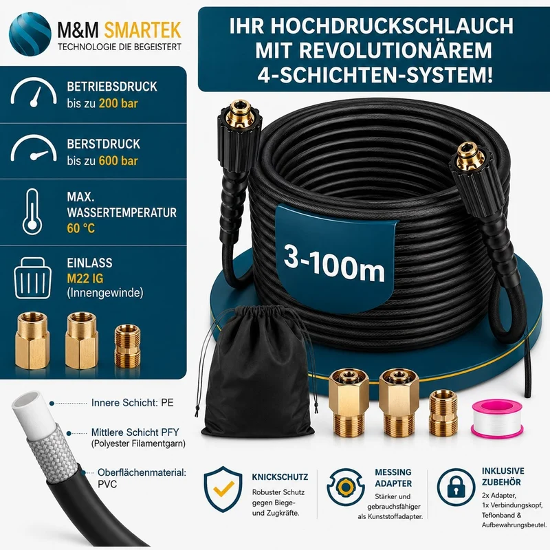 3 100m Hochdruckschlauch Verlängerung für Kärcher EasyLock HD 200bar + Adapter