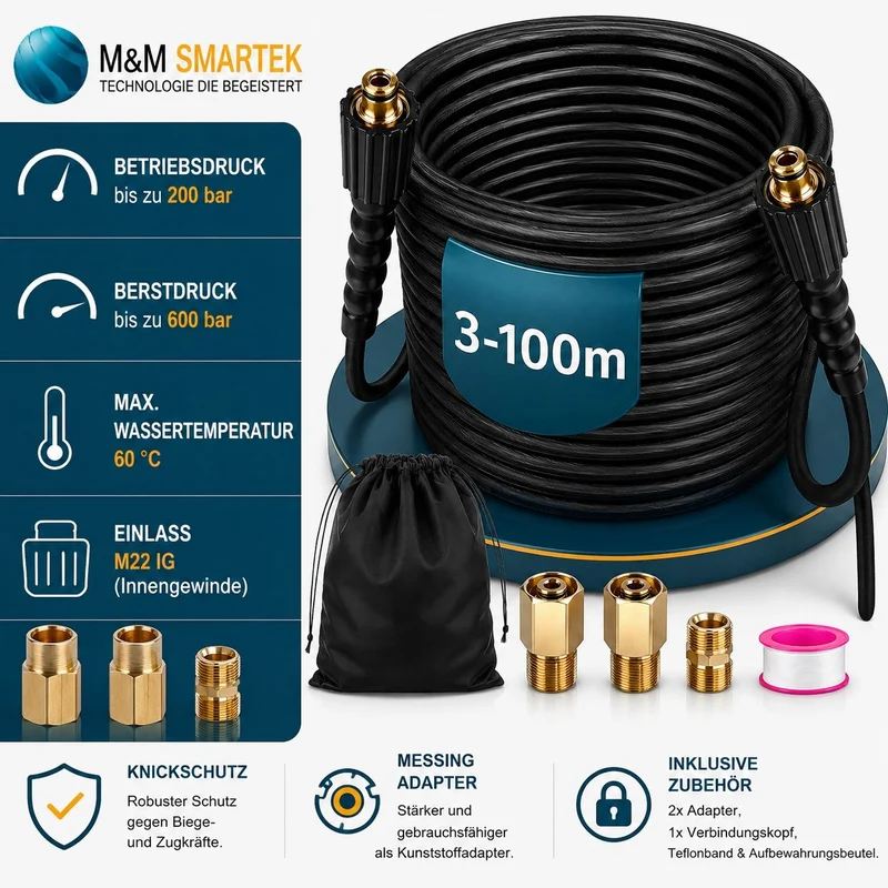 3 100m Hochdruckschlauch Verlängerung für Kärcher EasyLock HD 200bar + Adapter