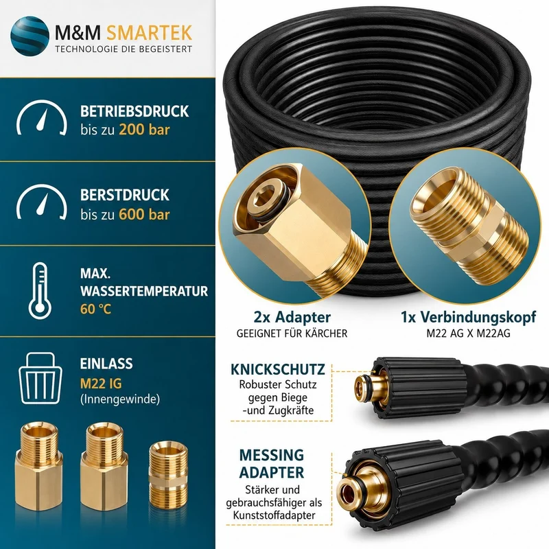3 100m Hochdruckschlauch Verlängerung für Kärcher EasyLock HD 200bar + Adapter