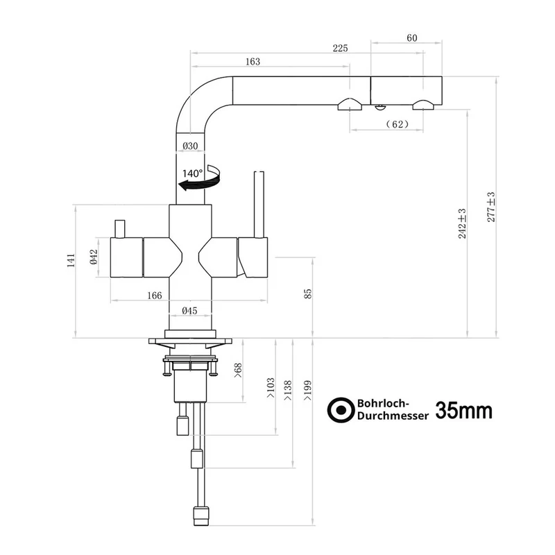 Herausziehbare 3-4-Wege-Armatur Calabro Edelstahl matt