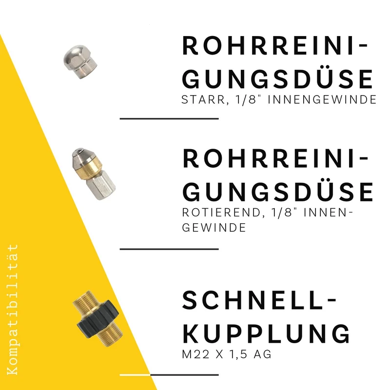 10m 7 teilig Rohrreinigungsschlauch PROFESSIONAL Set für Kärcher Kränzle HD HDS