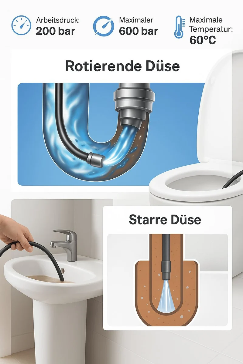 10m 7 teilig Rohrreinigungsschlauch PROFESSIONAL Set für Kärcher Kränzle HD HDS