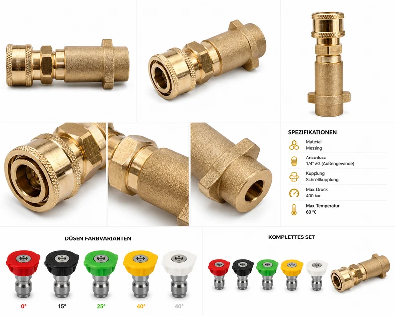 Hochdruckreiniger 1/4'' Schnellkupplung für Kärcher K2 K7 mit 5 Düsenspitzen