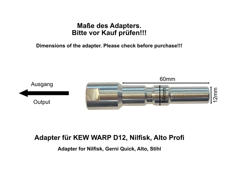 Adapter für Kränzle D12 KEW, WAP, Alto, Nilfisk Neptune M22 x 1,5 AG Edelstahl