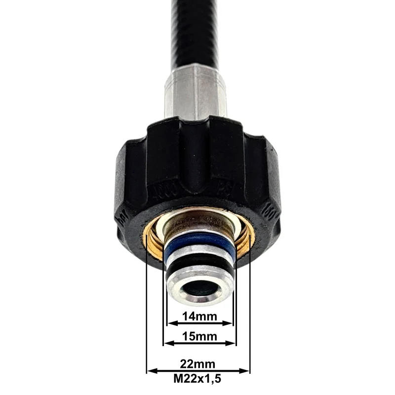 8m Hochdruckschlauch M22 x1,5 IG 14mm/15mm Dorn auf M14 x1,5 AG Ersatzschlauch