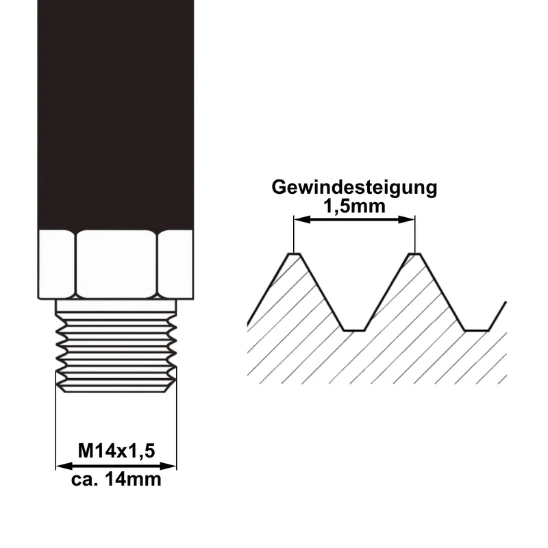 30m Hochdruckschlauch M22 x1,5 IG 14mm/15mm Dorn auf M14 x1,5 AG Ersatzschlauch