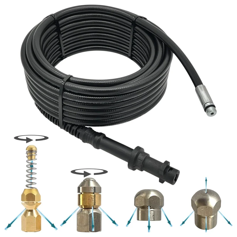 8m Rohrreinigungsschlauch für Kärcher Home K2 K7 Bajonett Kunststoff + 4 Düse
