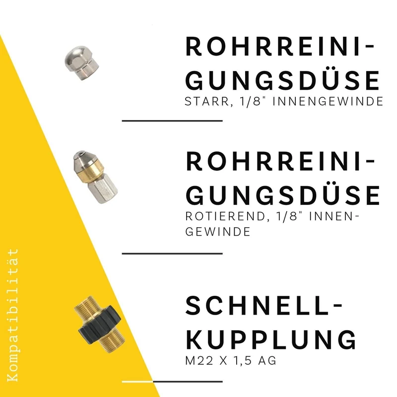 9 Meter Rohrreinigungsschlauch für Kärcher Kränzle NILFISK ALTO 7 Teilig Profi