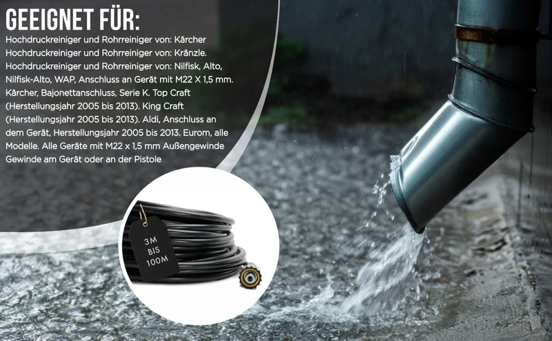 9 Meter Rohrreinigungsschlauch für Kärcher Kränzle NILFISK ALTO 7 Teilig Profi