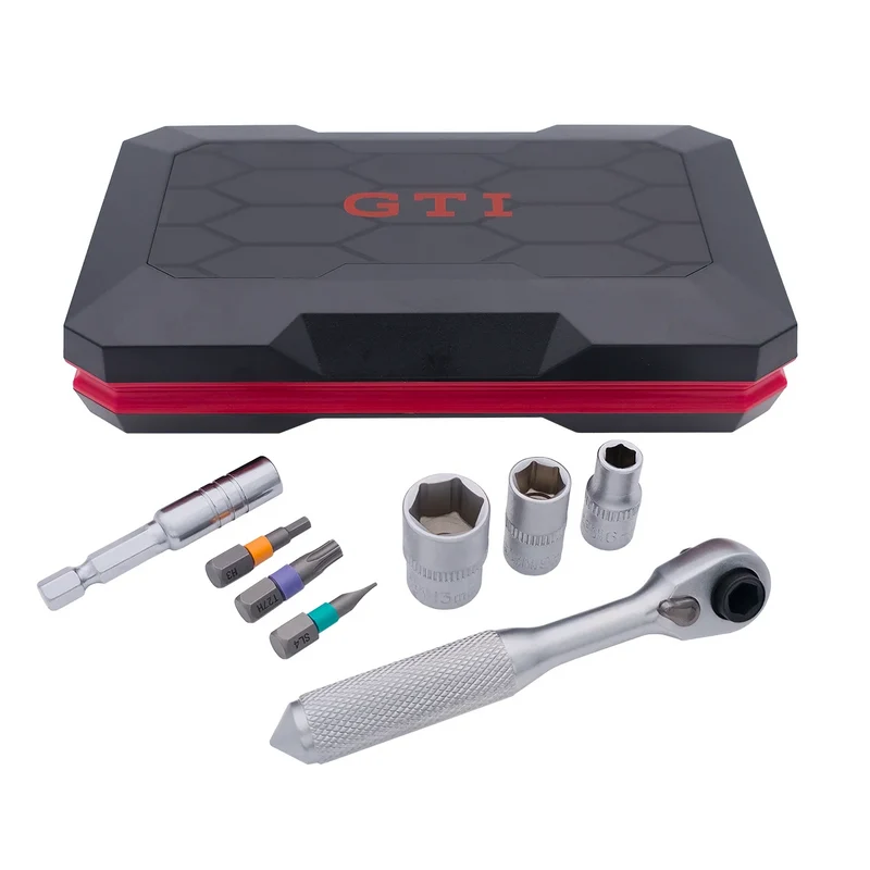 VW GTI Werkzeugkasten schwarz rot mit Bitset, Ratsche, Steckschlüssel, 3A5093889