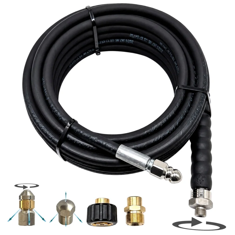 Rohrreinigungsschlauch 10m 220bar 1/4" AG drehbar + M22x1,5 Adapter + 3 Düsen