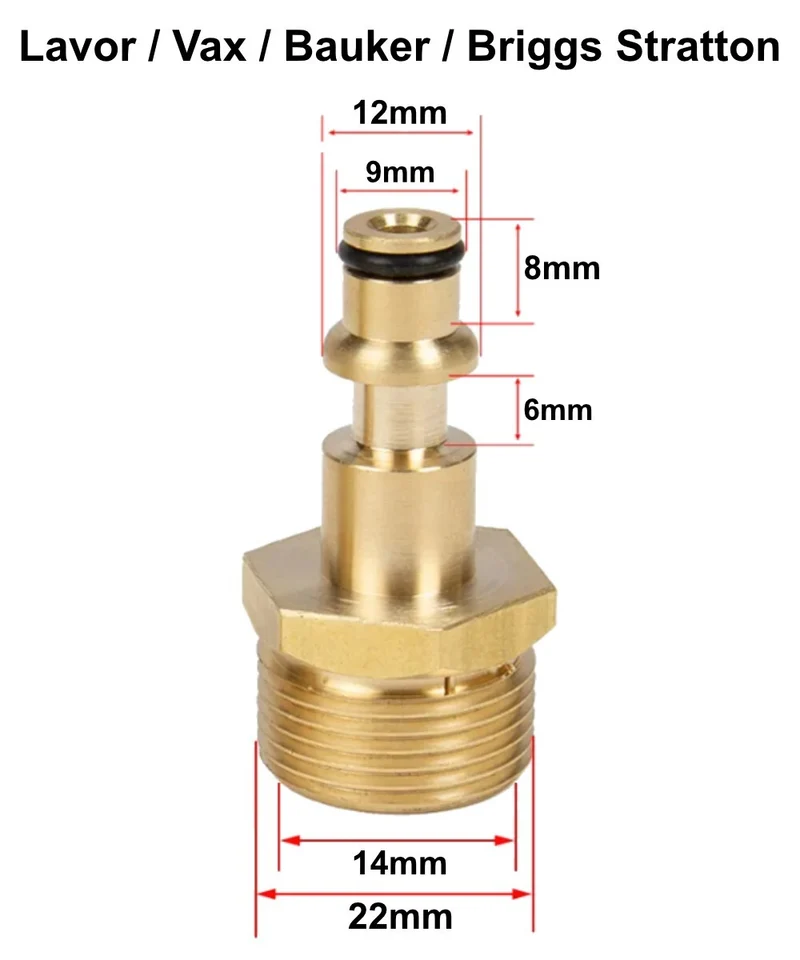 Stecknippel für Lavor / Bauker / VAX HD Pistole Adapter mit M22 AG Messing