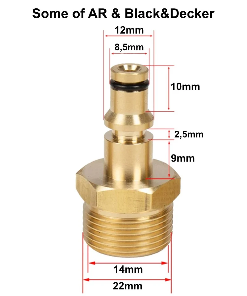 Stecknippel für manche AR und Black&Decker HD Pistole Adapter mit M22 AG Messing