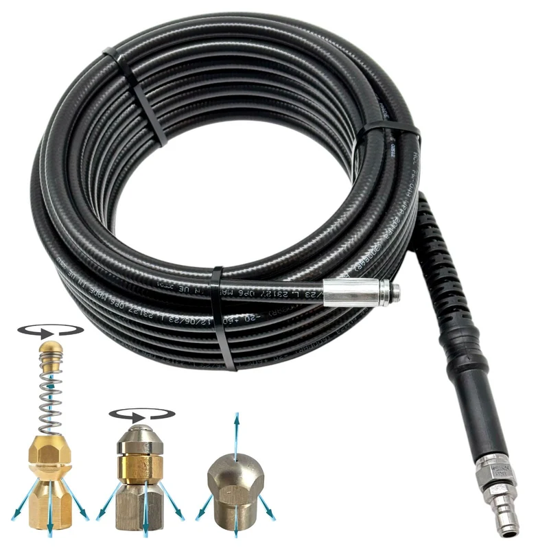 Rohrreinigungsschlauch für Hochdruckreiniger 1/4" Schnellkupplung und Düsen