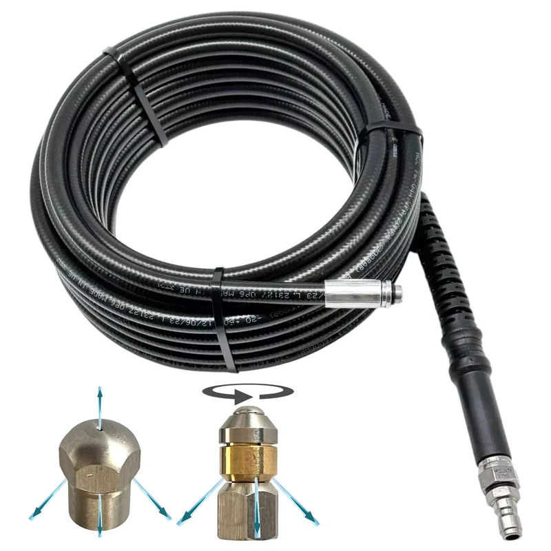 Rohrreinigungsschlauch für Hochdruckreiniger 1/4" Schnellkupplung und Düsen
