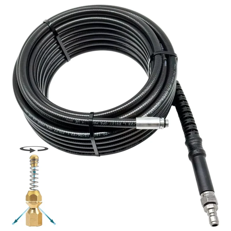 Rohrreinigungsschlauch für Hochdruckreiniger 1/4" Schnellkupplung und Düsen
