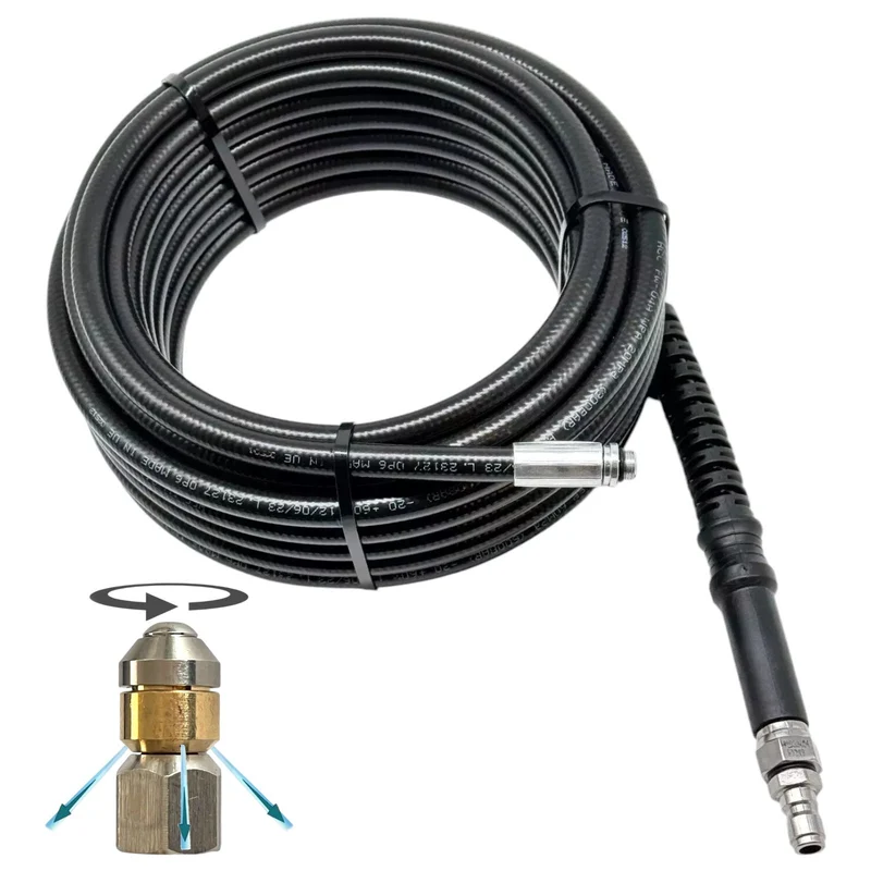 Rohrreinigungsschlauch für Hochdruckreiniger 1/4" Schnellkupplung und Düsen