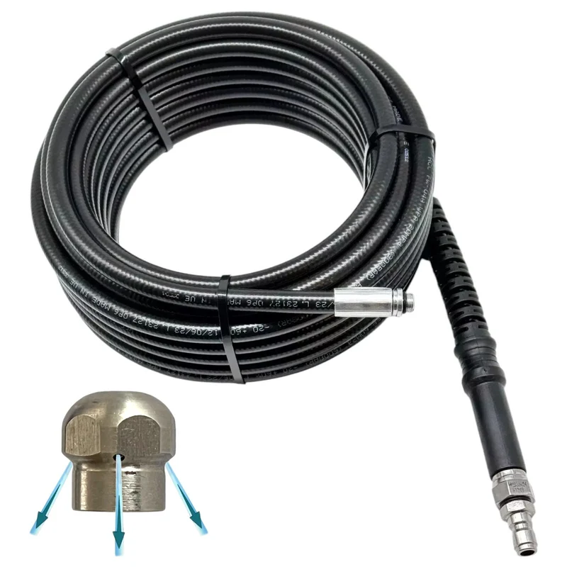 Rohrreinigungsschlauch für Hochdruckreiniger 1/4" Schnellkupplung und Düsen