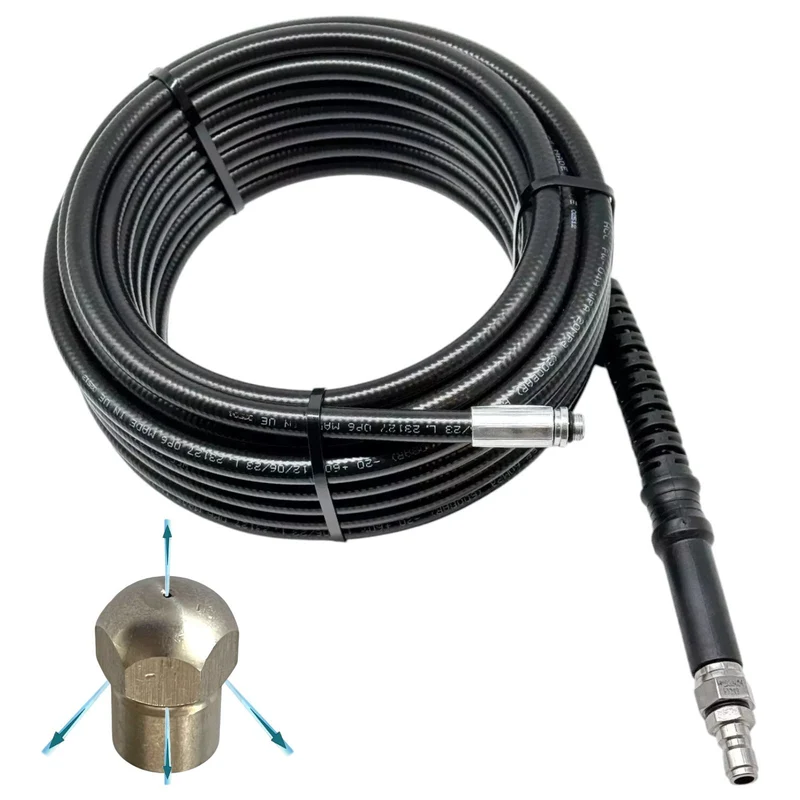 Rohrreinigungsschlauch für Hochdruckreiniger 1/4" Schnellkupplung und Düsen