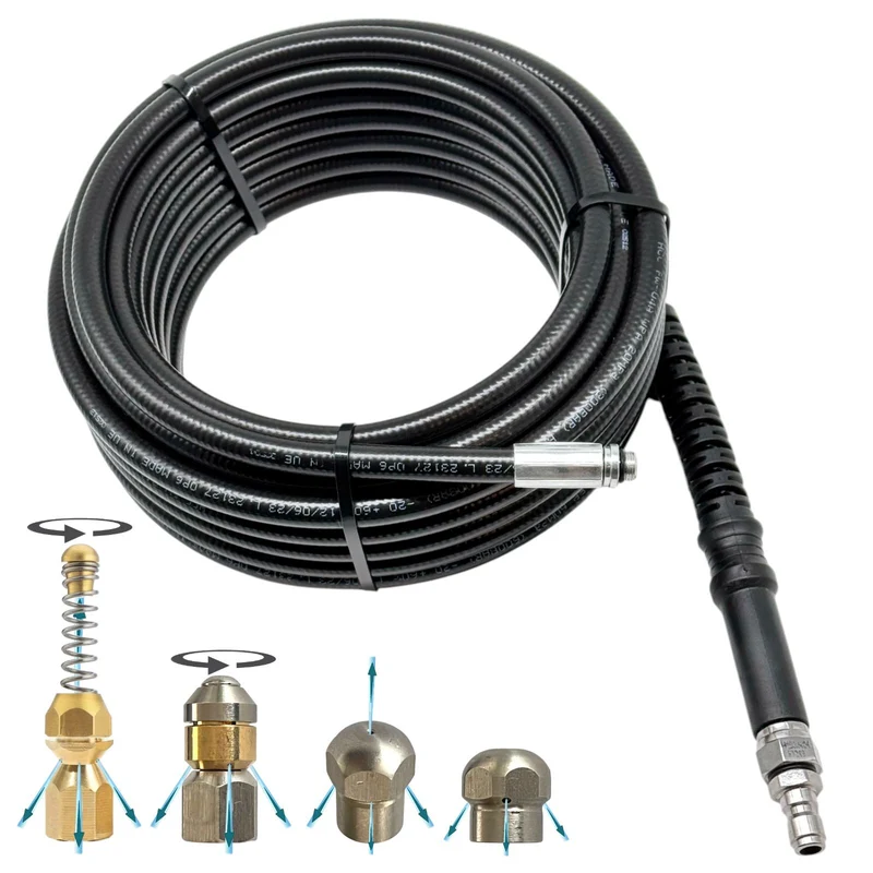 Rohrreinigungsschlauch für Hochdruckreiniger 1/4" Schnellkupplung und Düsen