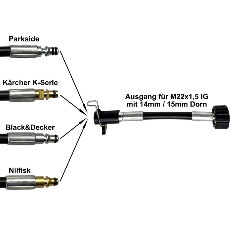 Schlauchverbinder Adapter für Kärcher Nifisk Parkside B&D Bosch auf M22x1,5 IG