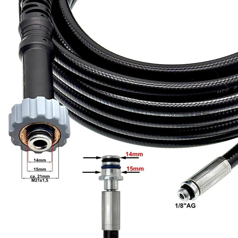 Rohrreinigungsschlauch für Hochdruckreiniger universal mit M21 IG 14mm/15mm Dorn