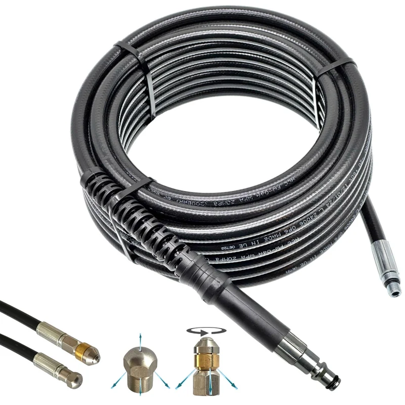 Rohrreinigungsschlauch Quick Connect für Black+Decker 3 100m + 2 Düsen Edelstahl