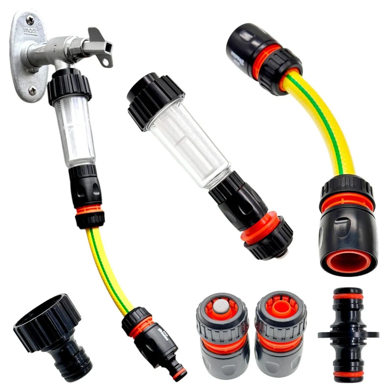 Gartenschlauch Anschluss Set 1/2" 3/4" Hahnanschluss Kupplung Wasserstopp Filter