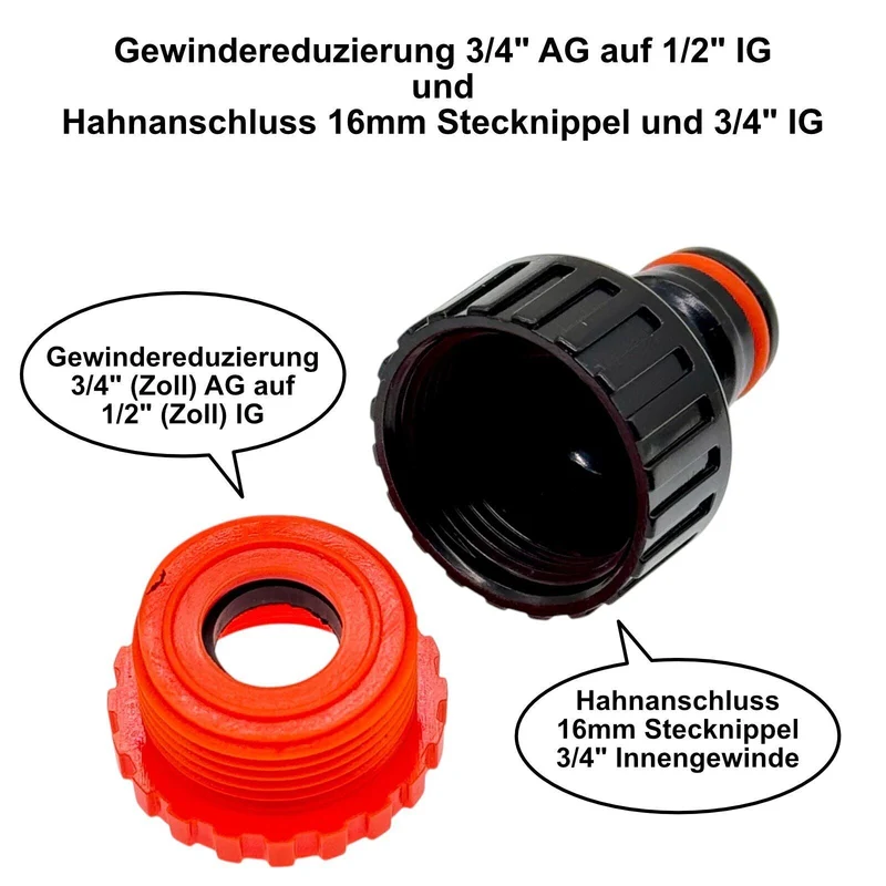 Gartenschlauch Anschluss Set 1/2" 3/4" Hahnanschluss Kupplung Wasserstopp Filter