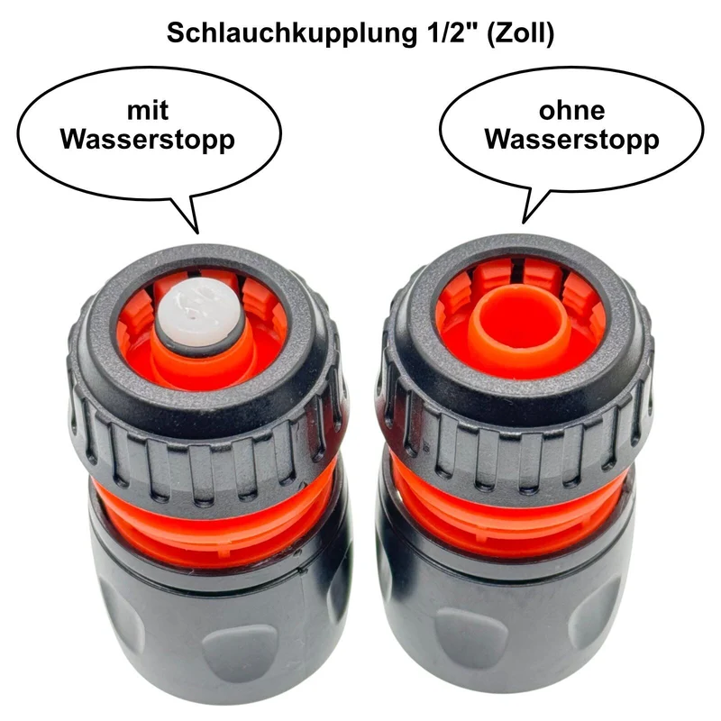 Gartenschlauch Anschluss Set 3/4" 1/2" Hahnanschluss Kupplung Wasserstopp Filter