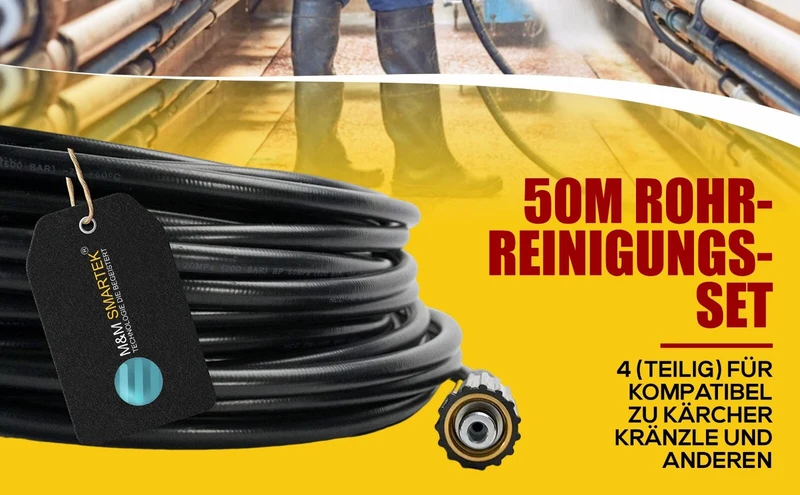 50 m Rohrreinigungsschlauch für Kärcher Kränzle HD HDS Set PROFESSIONAL 4 teilig