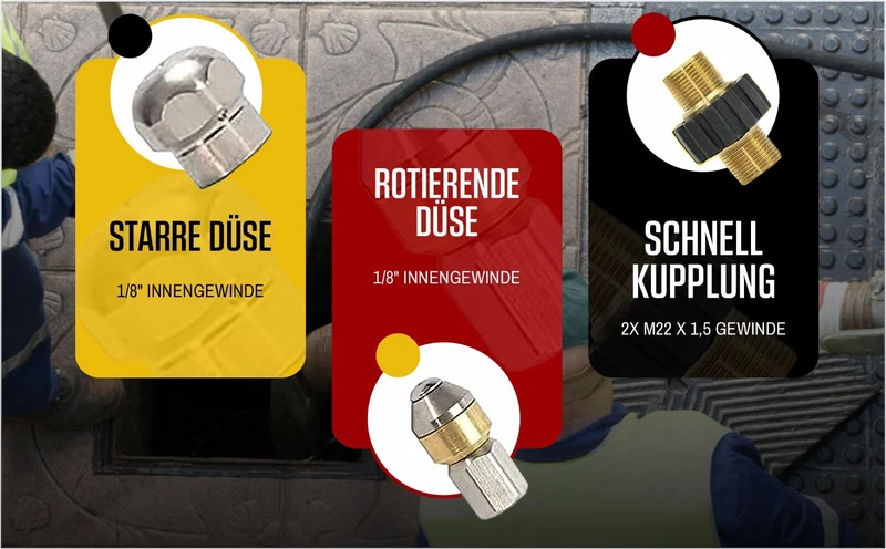 50 m Rohrreinigungsschlauch für Kärcher Kränzle HD HDS Set PROFESSIONAL 4 teilig