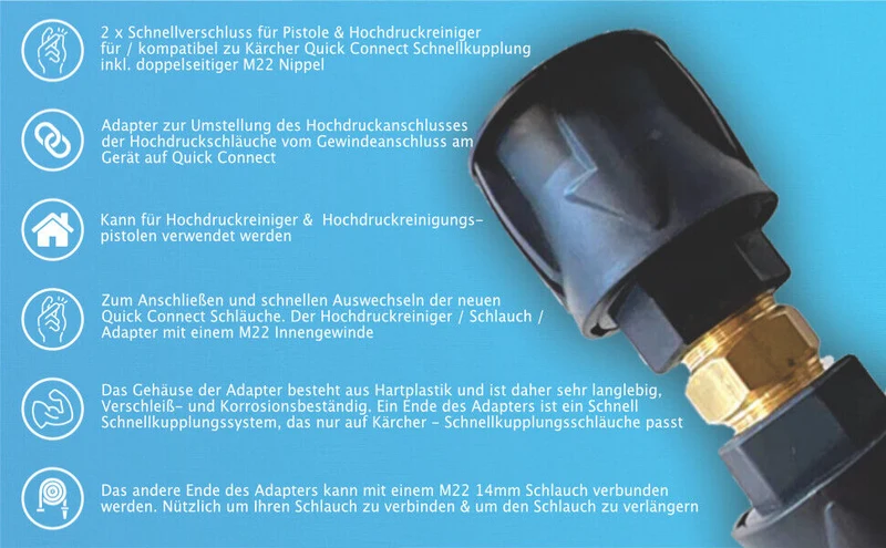 2x Schnellverschluss für Pistole & Hochdruckreiniger für Kärcher Quick Connect