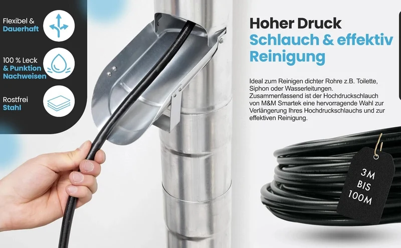 Rohrreinigungsschlauch für Kränzle M22 AG u.a. in ver. Längen & Düsen Kanalratte