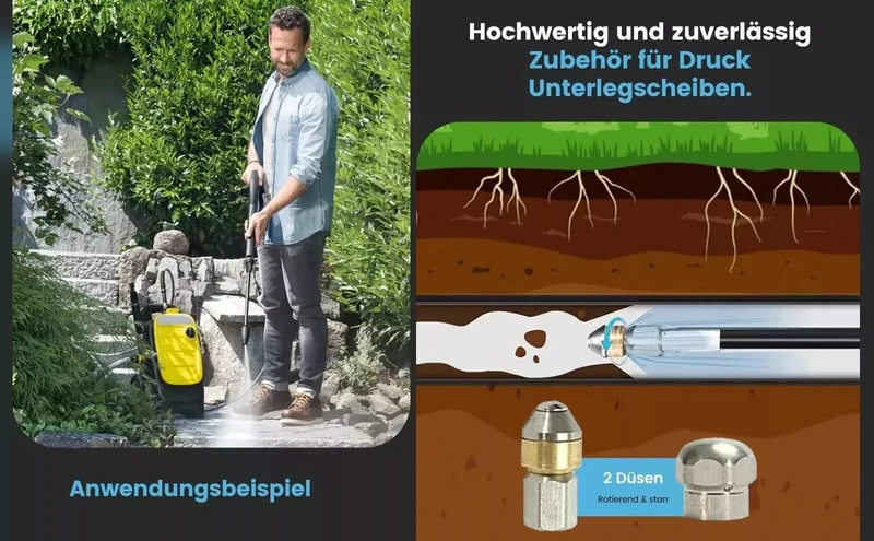 3 100m Rohrreinigungsschlauch Profi SET Hobby 4 teilig für Kärcher HD HDS etc.