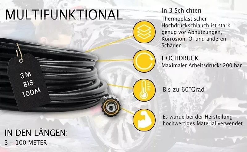 3 100m Rohrreinigungsschlauch Profi SET Hobby 4 teilig für Kärcher HD HDS etc.
