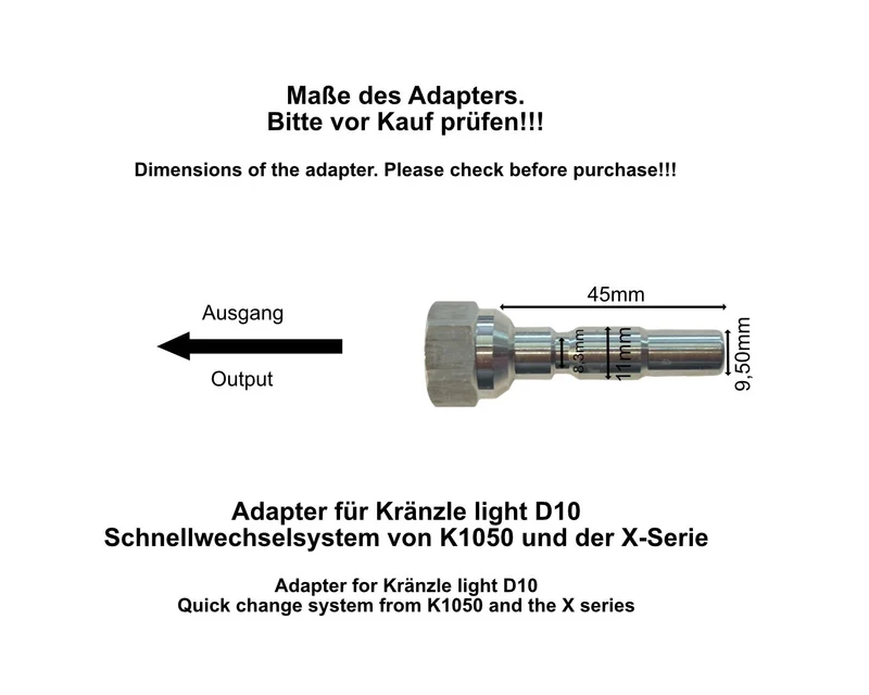 Bajonett Adapter B für Kärcher K Hobby auf Kränzle light line D10 Stecknippel