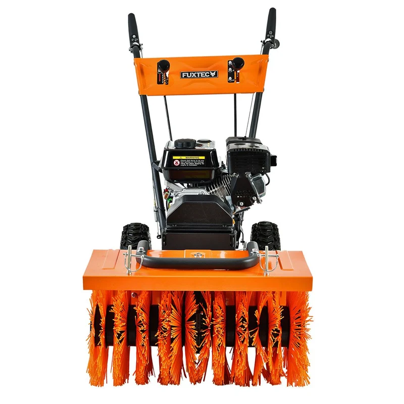 B-WARE FUXTEC Benzin Kehrmaschine Set FX-KM196-SET3 mit Schneeschild und Kehrgutsammelbehälter