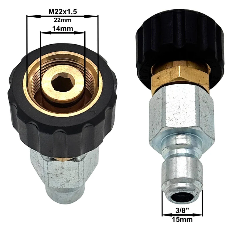 Hochdruckreiniger Schnellkupplung Stecker 3/8" mit M22x1,5 IG Handverschraubung