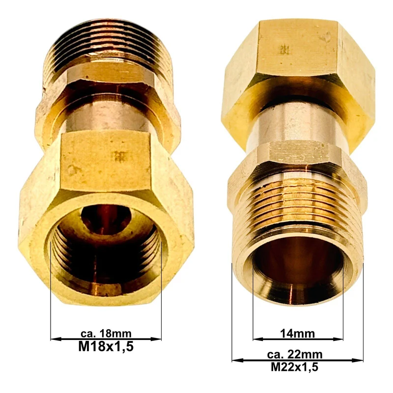 Adapter Gewinde M18 x1,5 IG auf M22 x1,5 AG Hochdruck Verbinder Nippel Zubehör