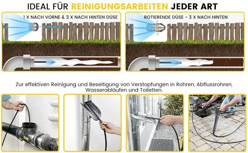 10m Rohrreinigungsschlauch M22 IG auf 1/4" Schnellkupplung für + Düsen