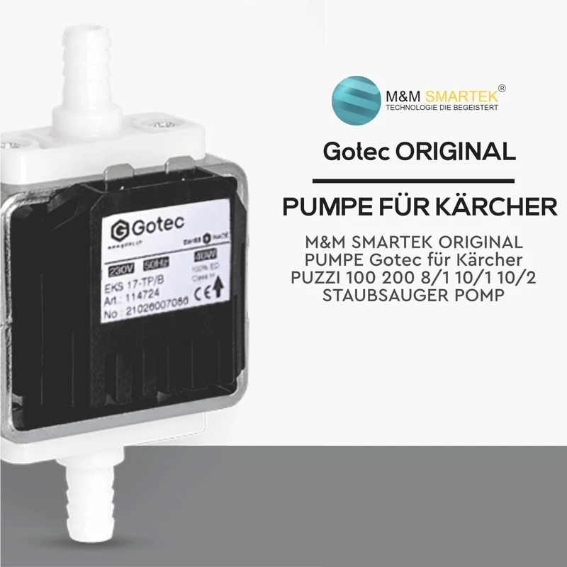 Gotec Wasserpumpe für Kärcher Puzzi 100 200 8/1 10/2 10/1 C ADV Hagerty V 114724