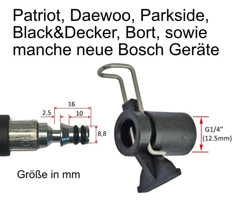 Hochdruck Schlauchadapter für Kärcher 10mm Stecknippel auf Parkside Black&Decker