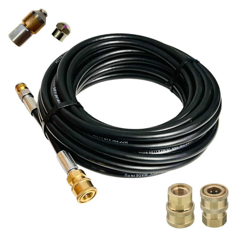 Rohrreinigungsschlauch 1/4" Schnellkupplung für Kärcher Kränzle etc. + 2x Düsen