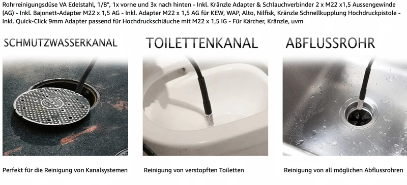 5m Rohrreinigungsschlauch Kanalratte M22 Abflussreiniger für Kärcher Kränzle